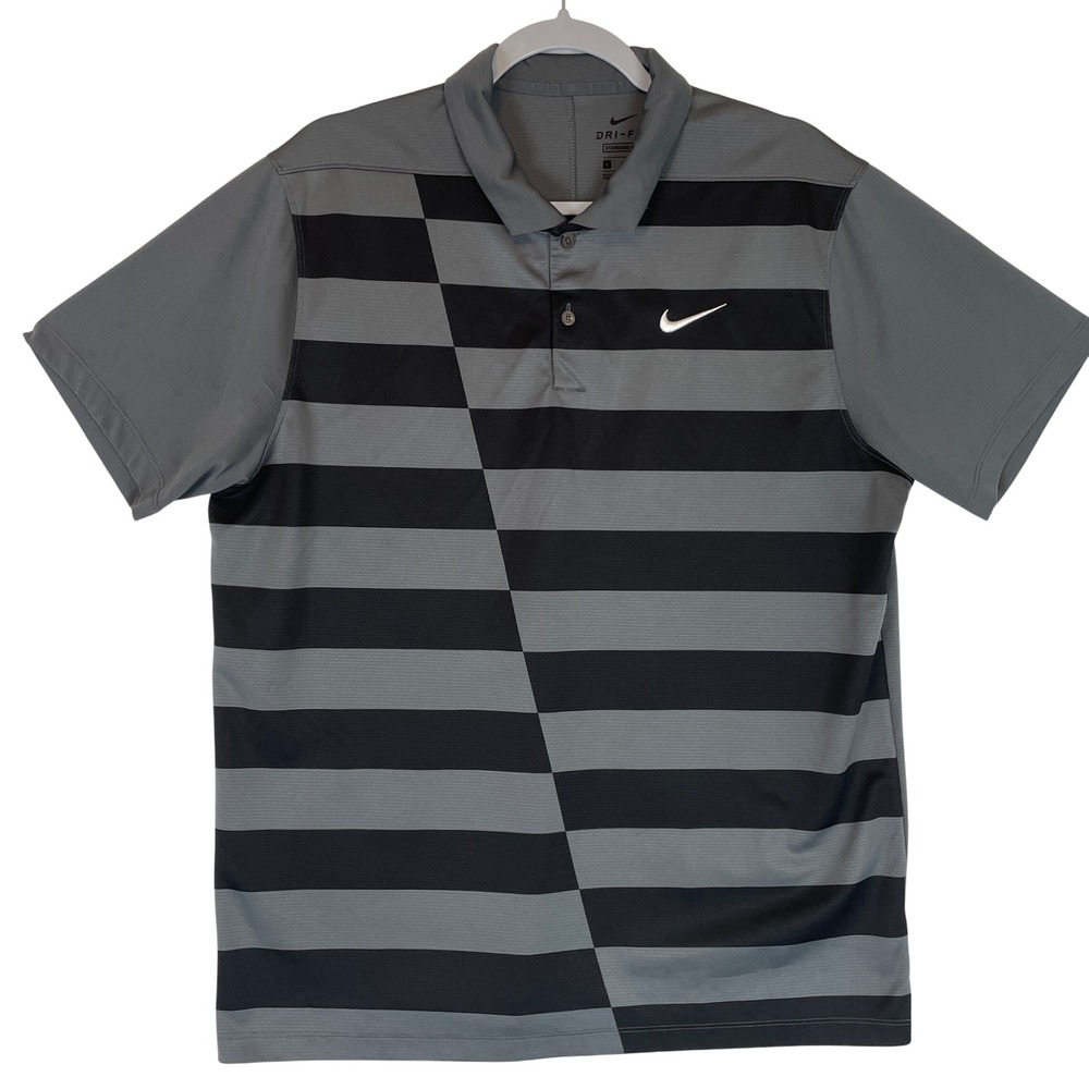 Nike Dri-Fit Golf Polo Shirt Men's L Standard Fit Short Sleeve Gray Black